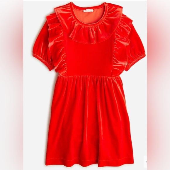 Crewcuts - Vibrant burnt orange Velvet Dress with Ruffle Details - Picture 1 of 8